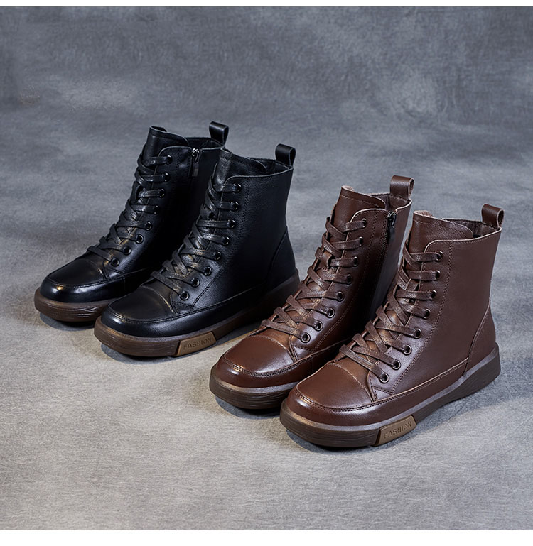 Handmade Retro Leather Ankle Boots: Women's Winter Flats - true deals club