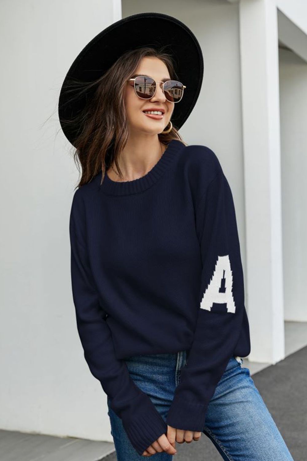 Maxct &Round Neck Dropped Shoulder Sweater