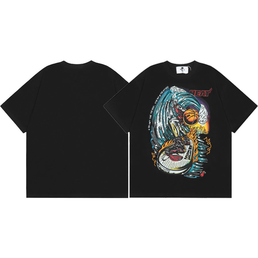 Maxct t shirt American Warren Lotas Joint-Name Skull Character Print Men's Loose round Neck Short Sleeve T-shirt Fashion Brand
