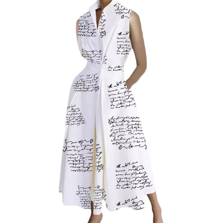 Maxct Dress 2024 Summer New Commuter Fashion Solid Color V-neck Women's Button Swing Dress