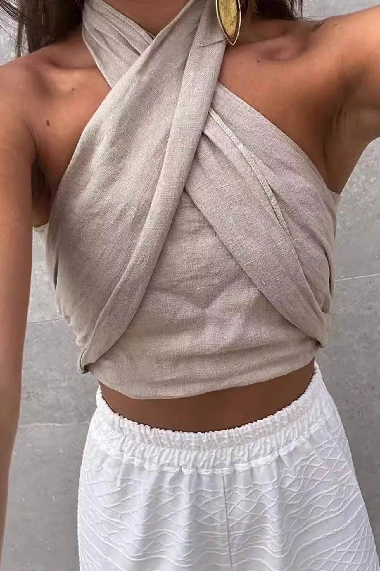 Maxct Linen Crisscross Halterneck Tank Pants Suits