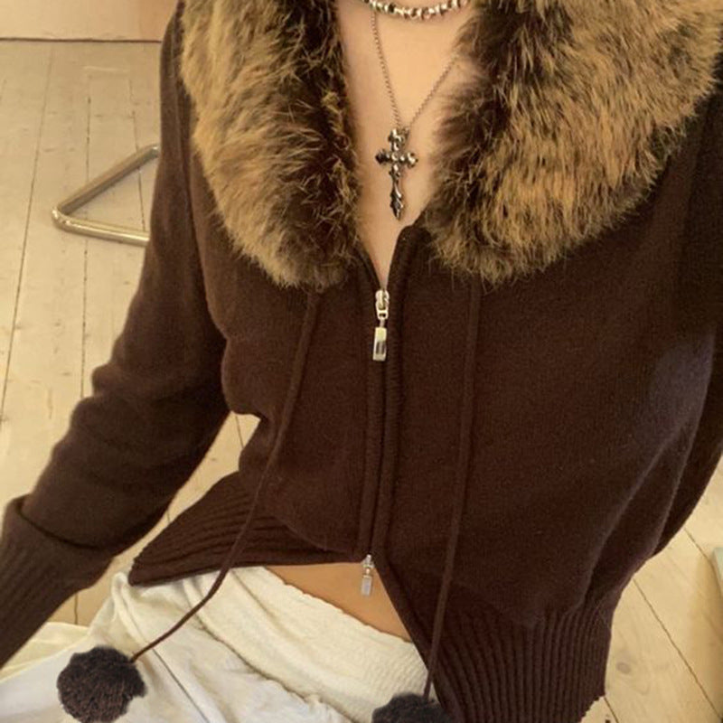 Maxct 90s Faux Trim Zip Up Cardigan