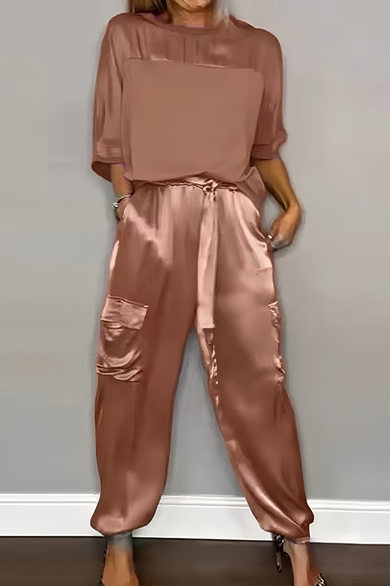 Maxct Satin Half Sleeve Shirt Two-piece Pants Set