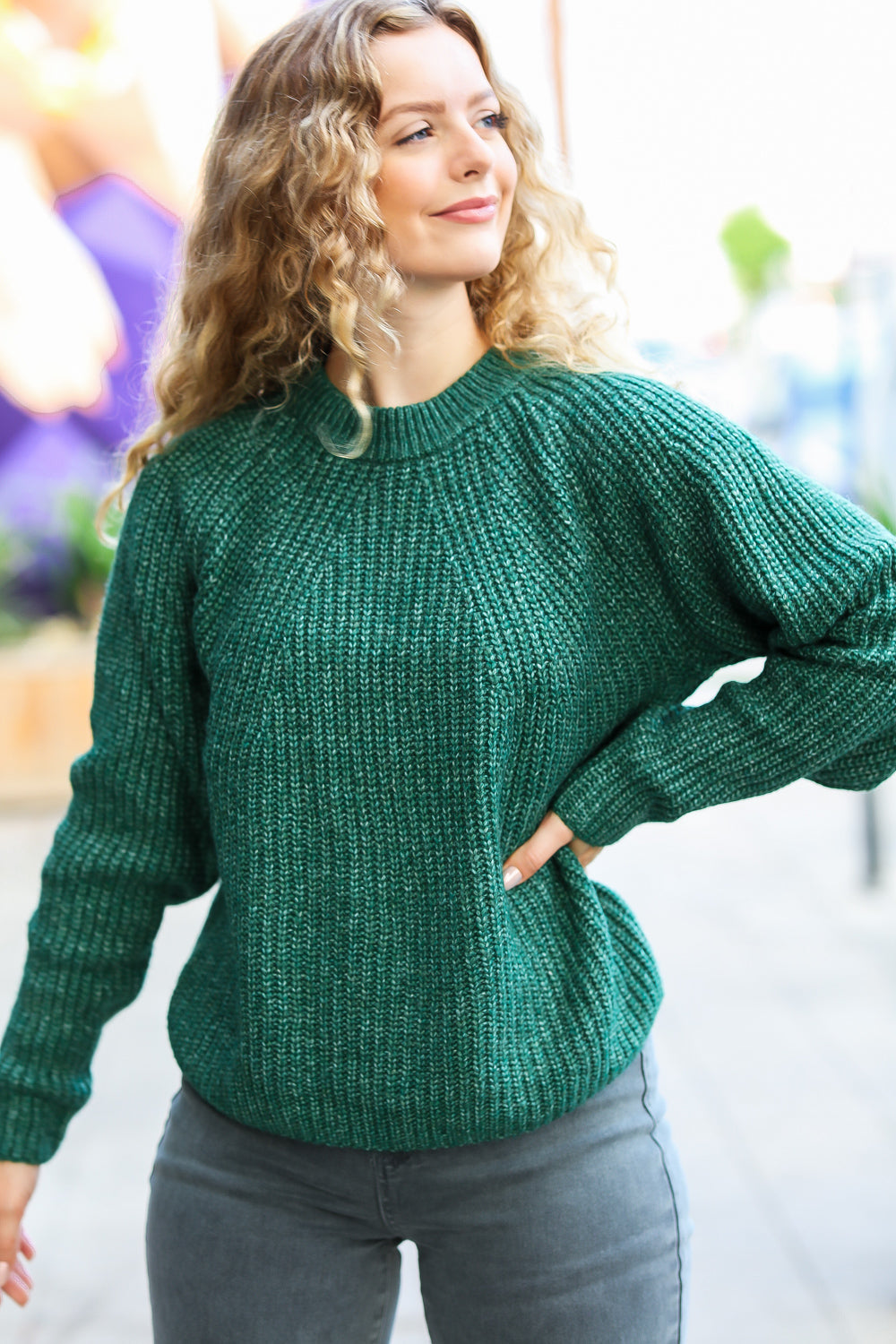 Maxct &Holiday Green Mélange Round Neck Knit Sweater