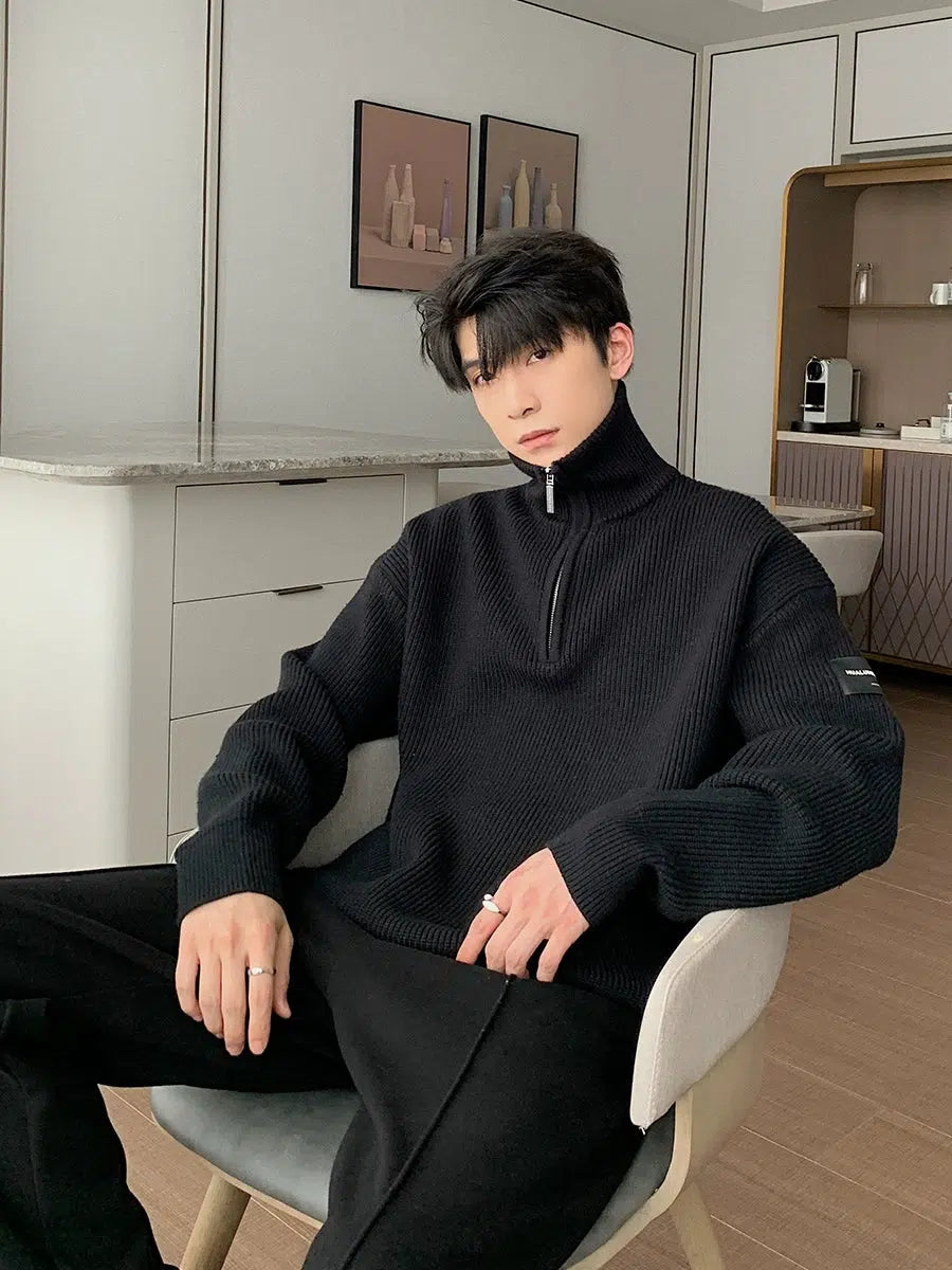 Maxct Thickened Turtleneck Half-Zip Lapel Sweater