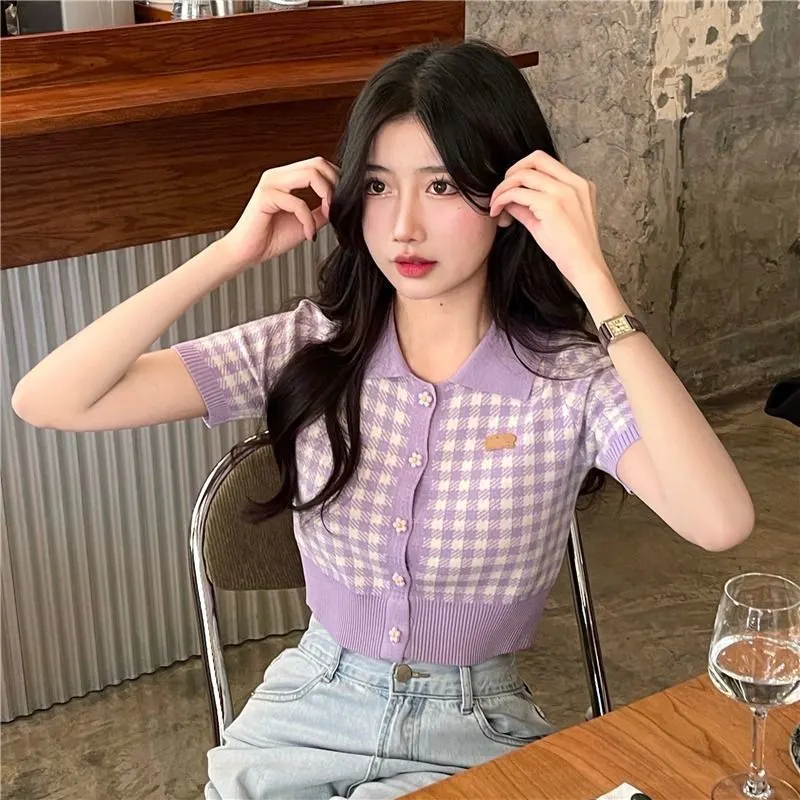 Maxct Short Sleeve T-shirts Women Summer Crop Tops Korean Style Girls Sweet Ins Fashion Simple Tender Designer All-match Knitted