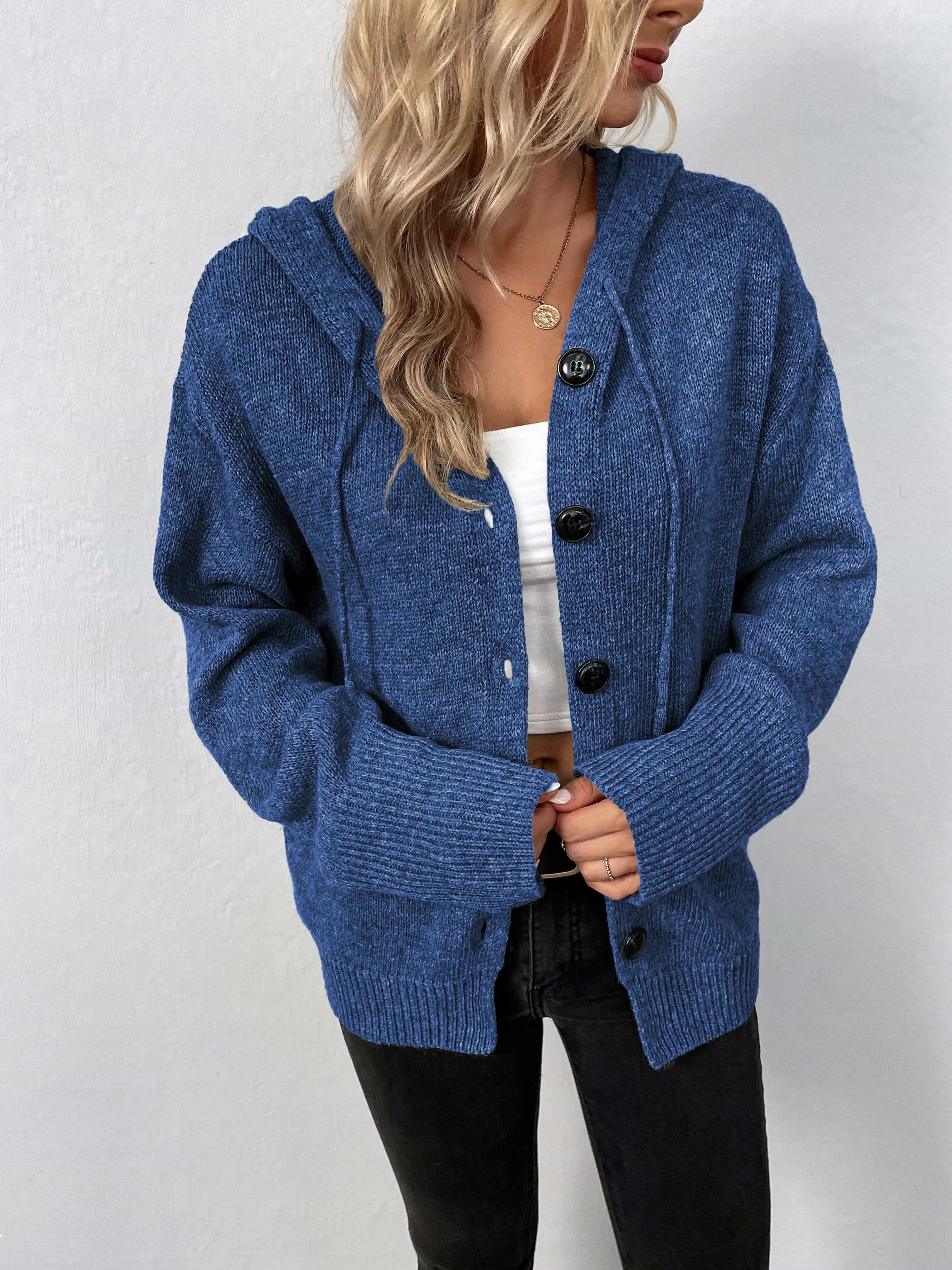 Maxct &Button-Down Long Sleeve Hooded Sweater