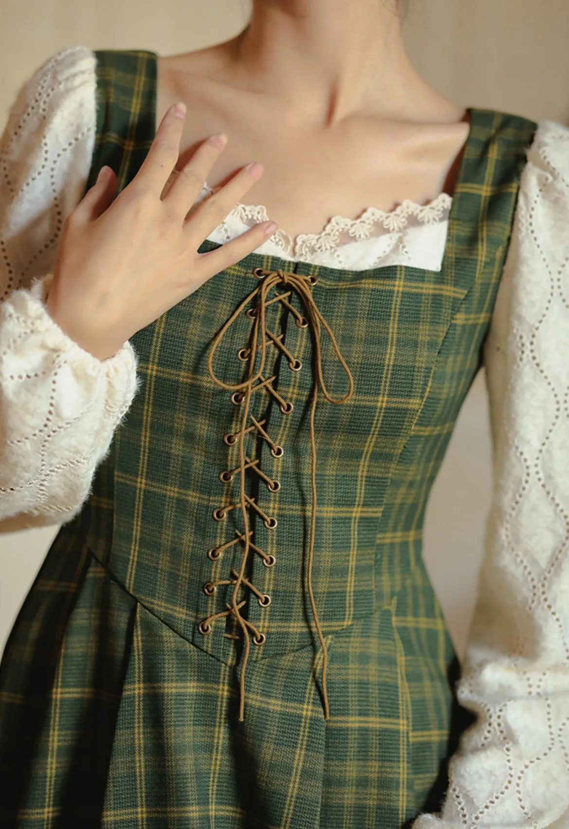 Rustic Plaid Lace Up Corset Midi Dress Maxct