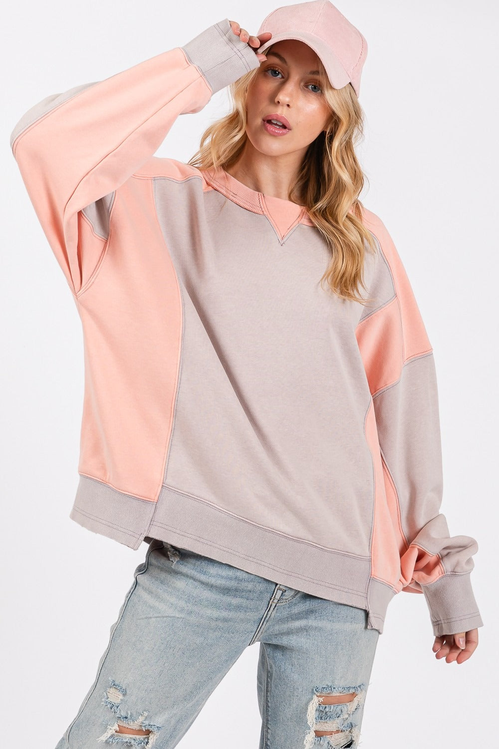 Maxct &SAGE + FIG Color Block Round Neck Sweatshirt