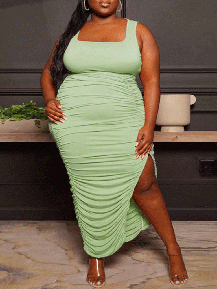 Ruched Bodycon Slit Midi Dress Maxct