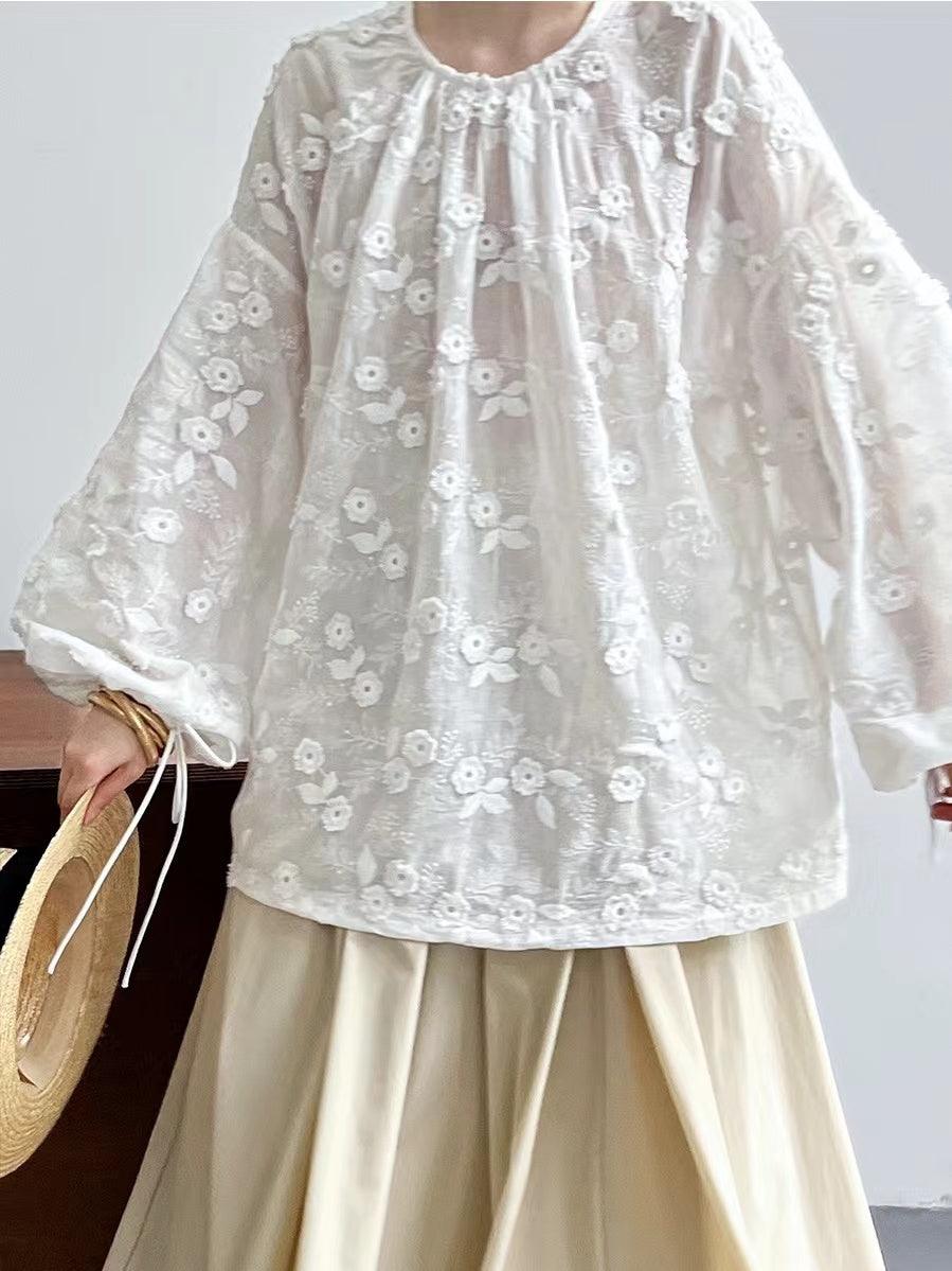Maxct Lace Three-Dimensional Embroidery Flower Small Shirt
