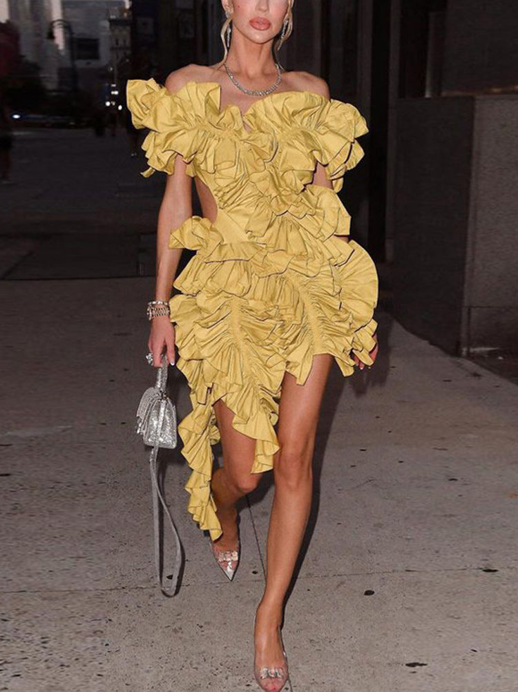 Butterfly Sleeve Floral Ruffles Dress Maxct
