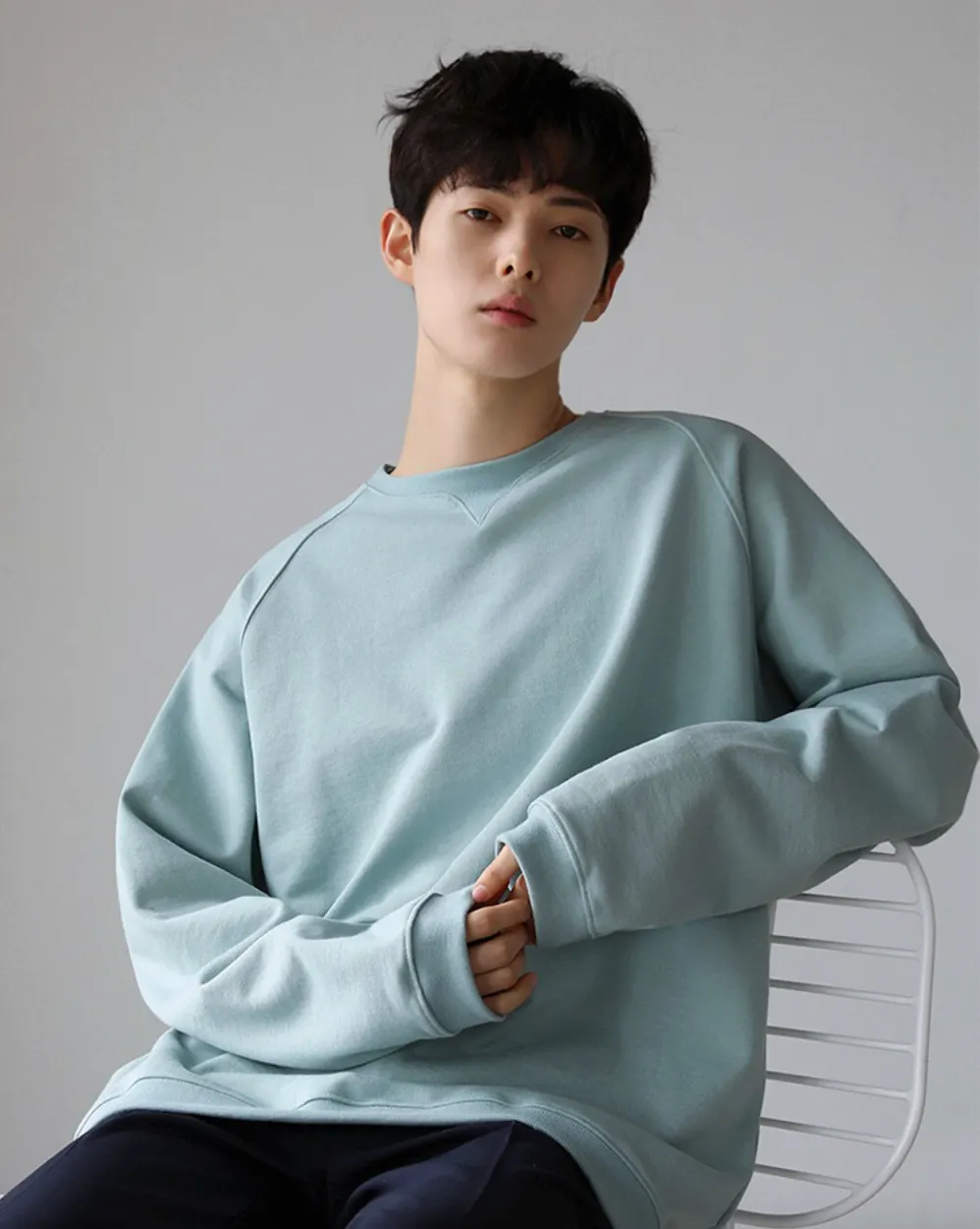 Maxct Blue Cotton Round Neck Sweater