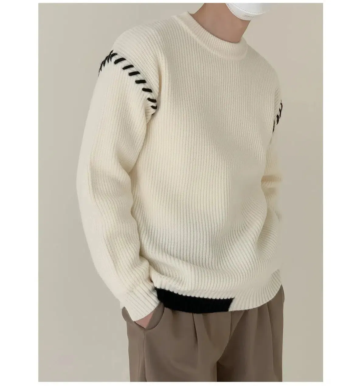 Maxct Shoulder Line Design Crew Neck Sweater