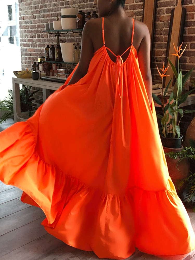 Spaghetti Strap Ruffle Maxi Dress Maxct