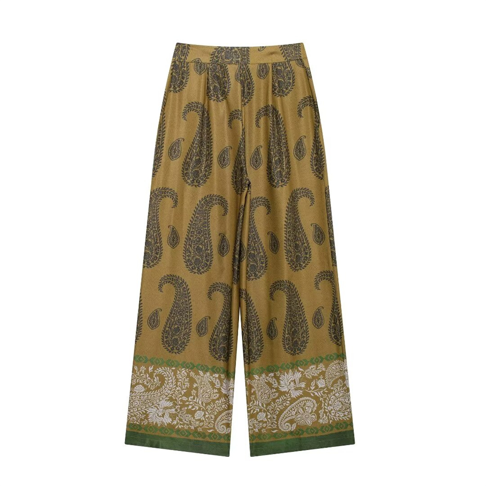 Autumn New Women's Fashion Versatile Collar Long Sleeve Shirt Silk Texture Printed Pants Casual Set