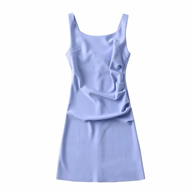 Maxct Maxct New Pleated Vest Dress Summer Women's Solid Color Square Collar Sleeveless Hip Skirt