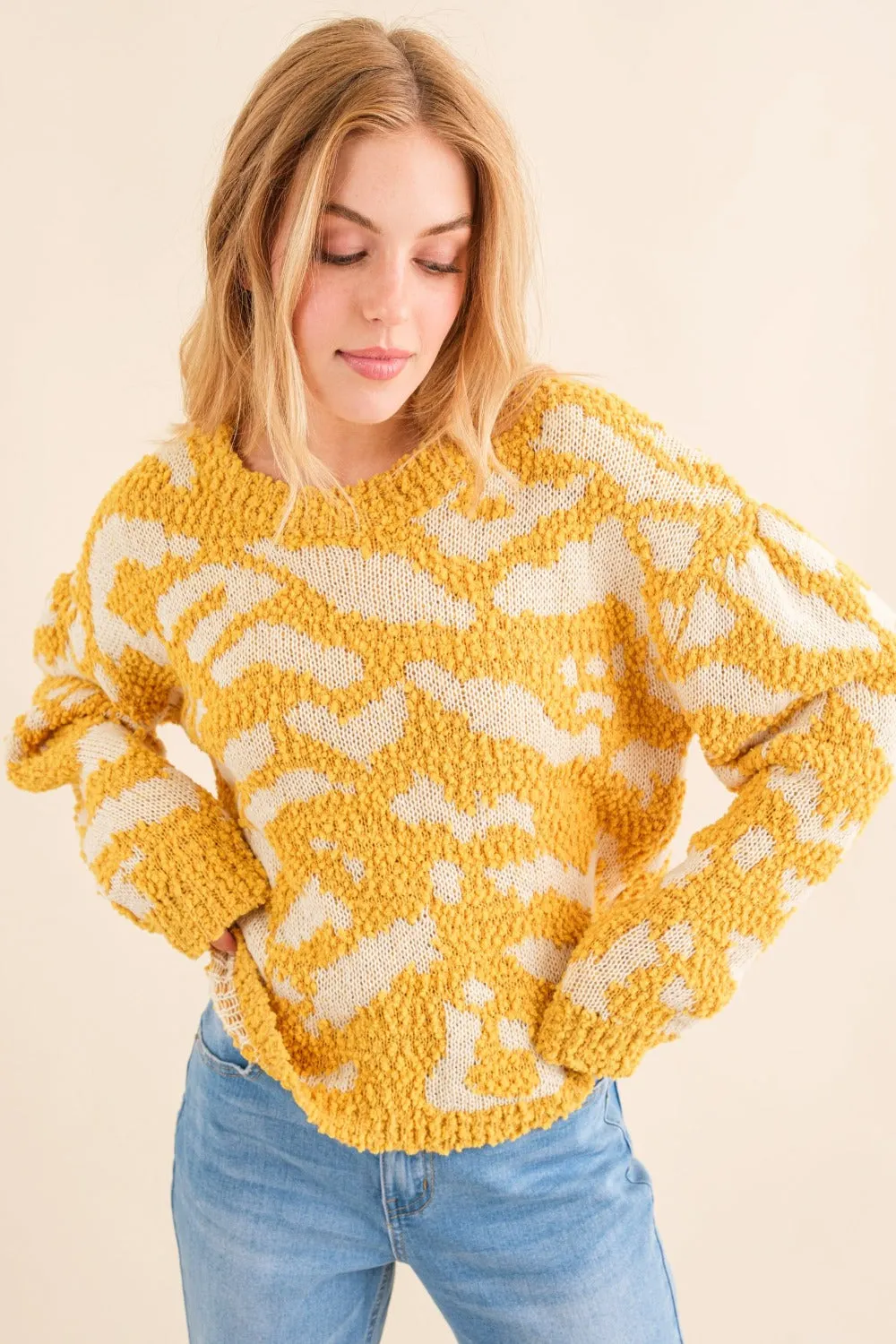 Maxct &And The Why Full Size Textured Pattern Contrast Sweater