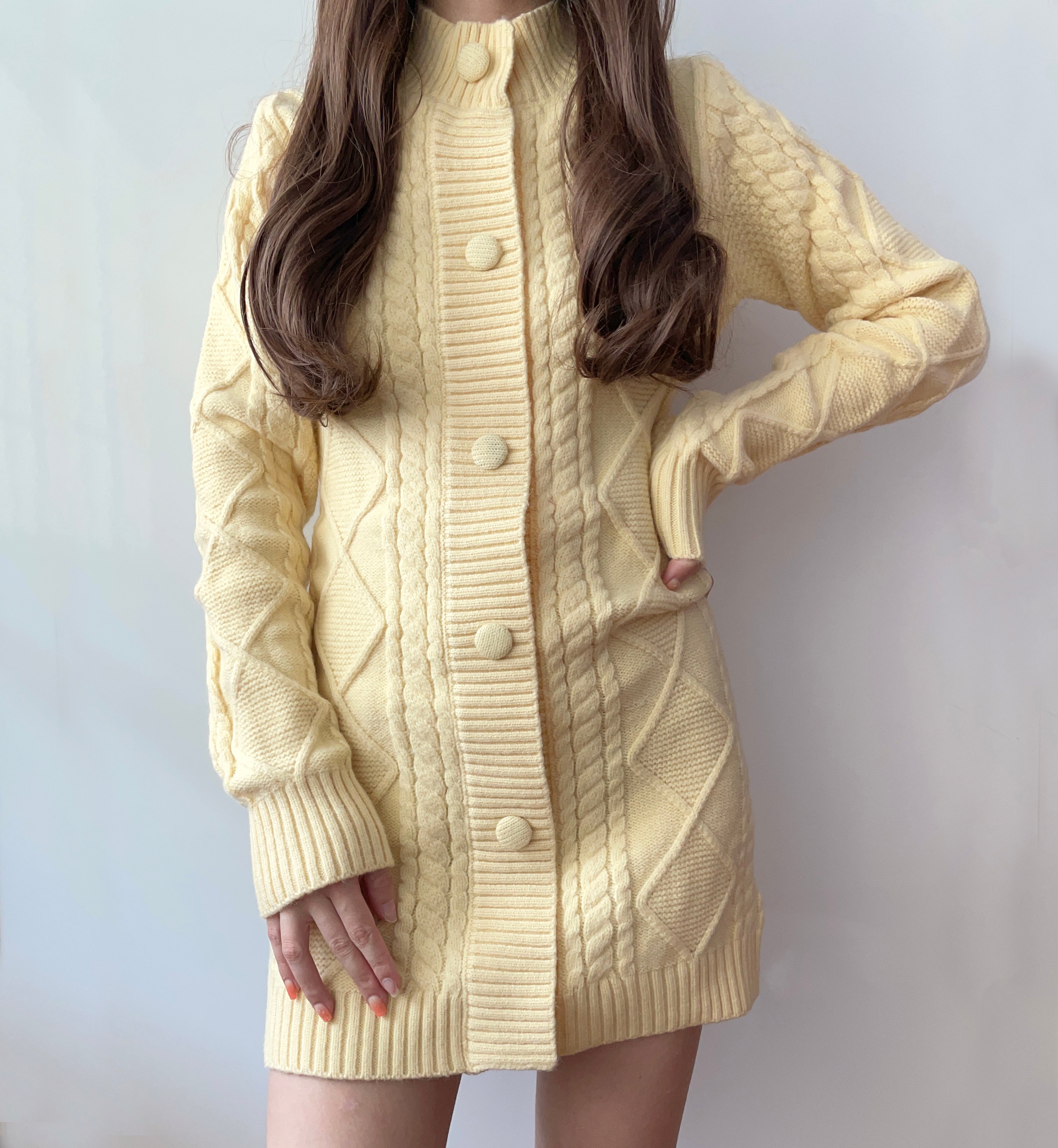 Button Cable Knit Sweater Dress Maxct