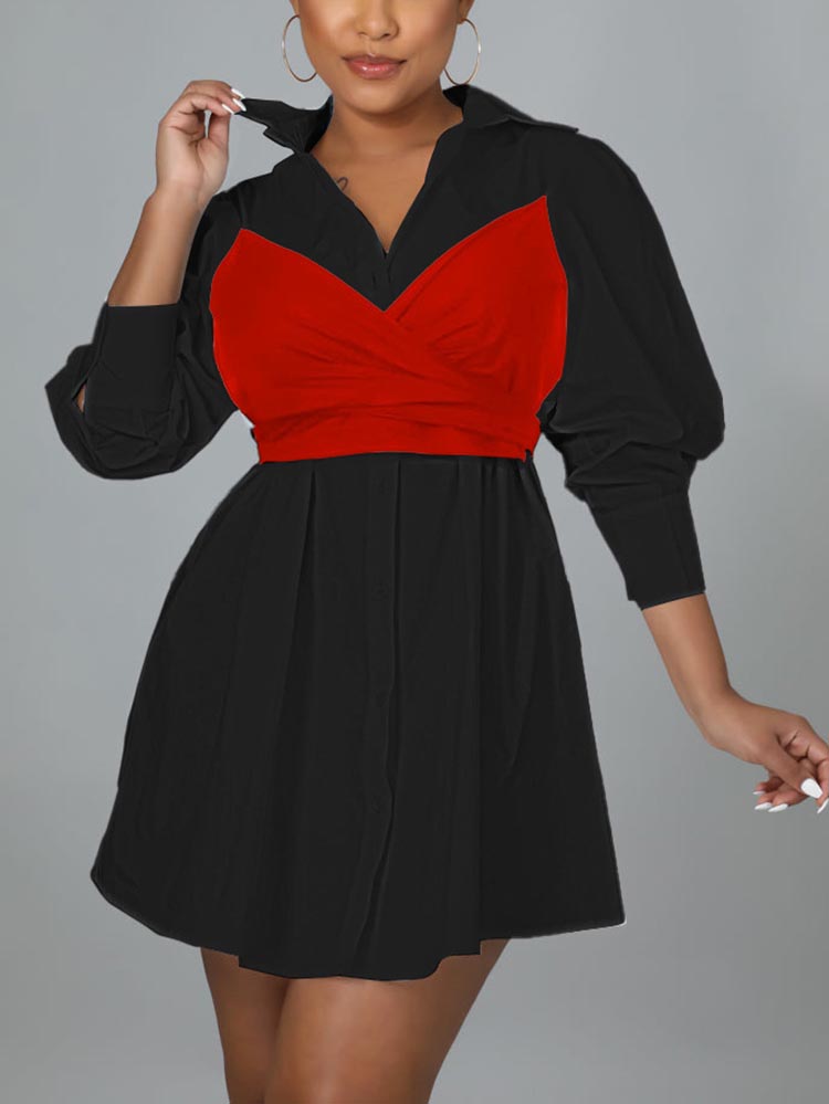 Lace Up Bow Shirt Mini Dress Maxct