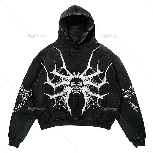 Maxct Y2k Punk Wind Skull Printed Cotton Hoodies Sweatshirt Couples Hip-hop Retro Street Loose Oversized Hoodies Harajuku Gothic Top