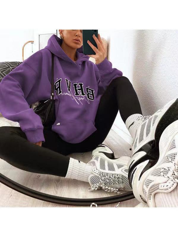 Maxct Ladies Letter Print Warm Long Sleeve Sweatshirt