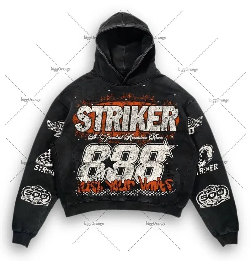 Maxct 90s Streetwear American Y2k Harajuku Retro Motorcycle Style Jacket Letter Printed Pullover Hoodie Trendy Brand Casual Oversized Sweatshirt  Men