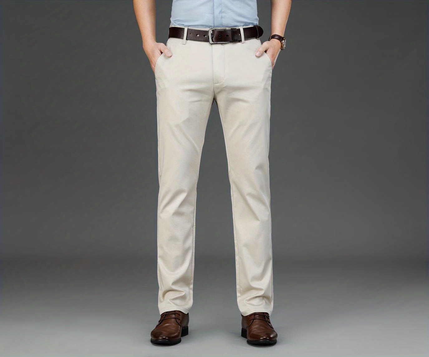Classic Design Dress Pants, Men's Formal Solid Color Mid Stretch Dress Pants For Spring Summer Business