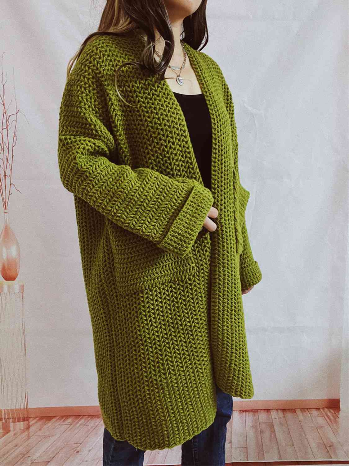 Maxct &Open Front Long Sleeve Cardigan with Pockets