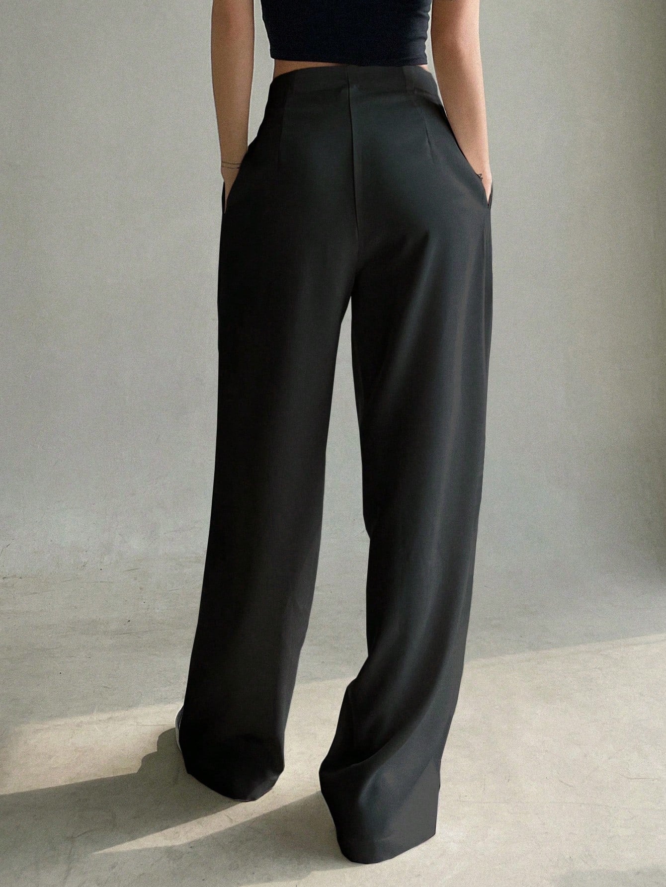 Maxct Solid Slant Pocket Wide Leg Suit Pants