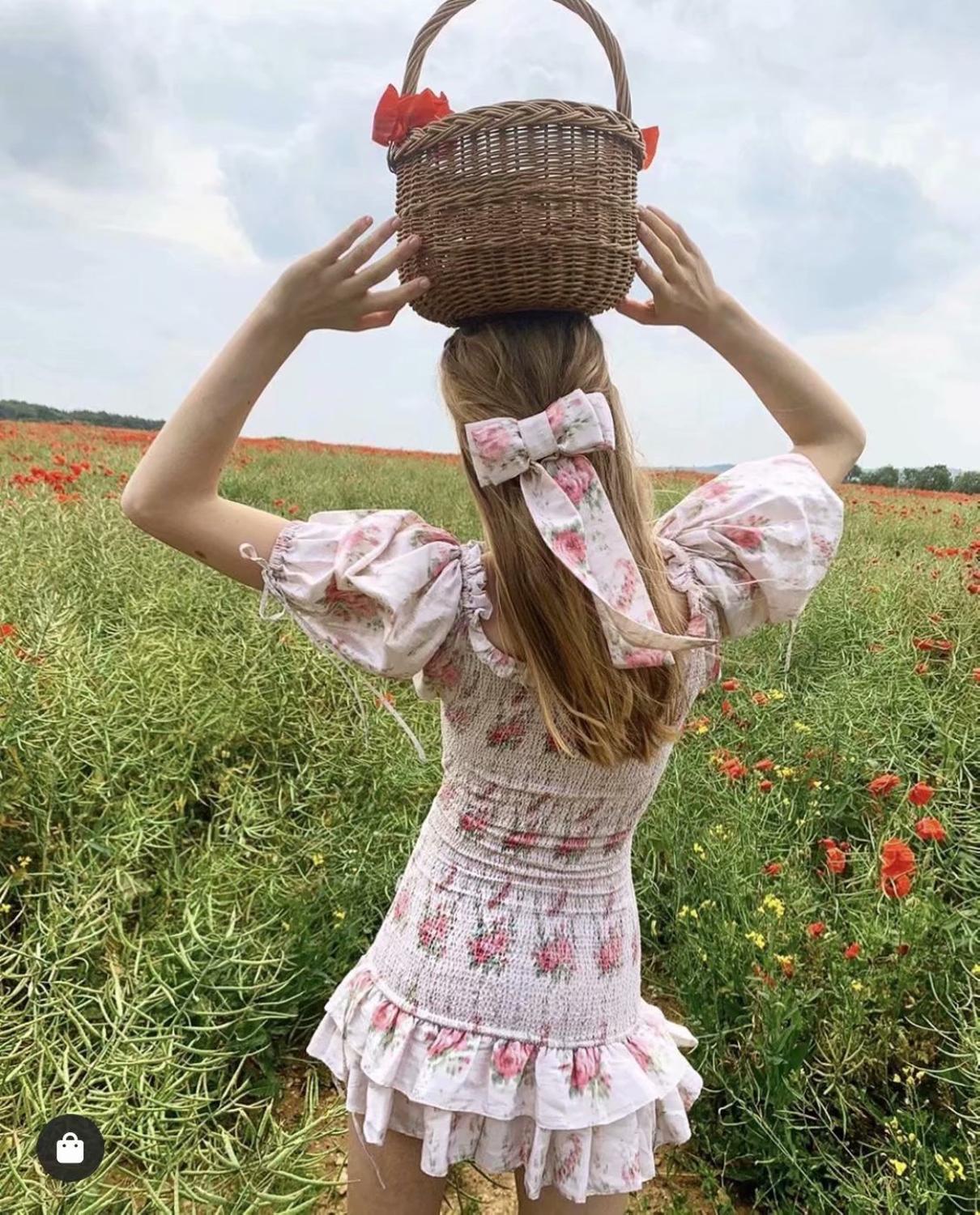 Maxct Boho loveshackfancy autumn dress beige short sleeve ruffles slim holiday ins bloggers special interest mini dress women