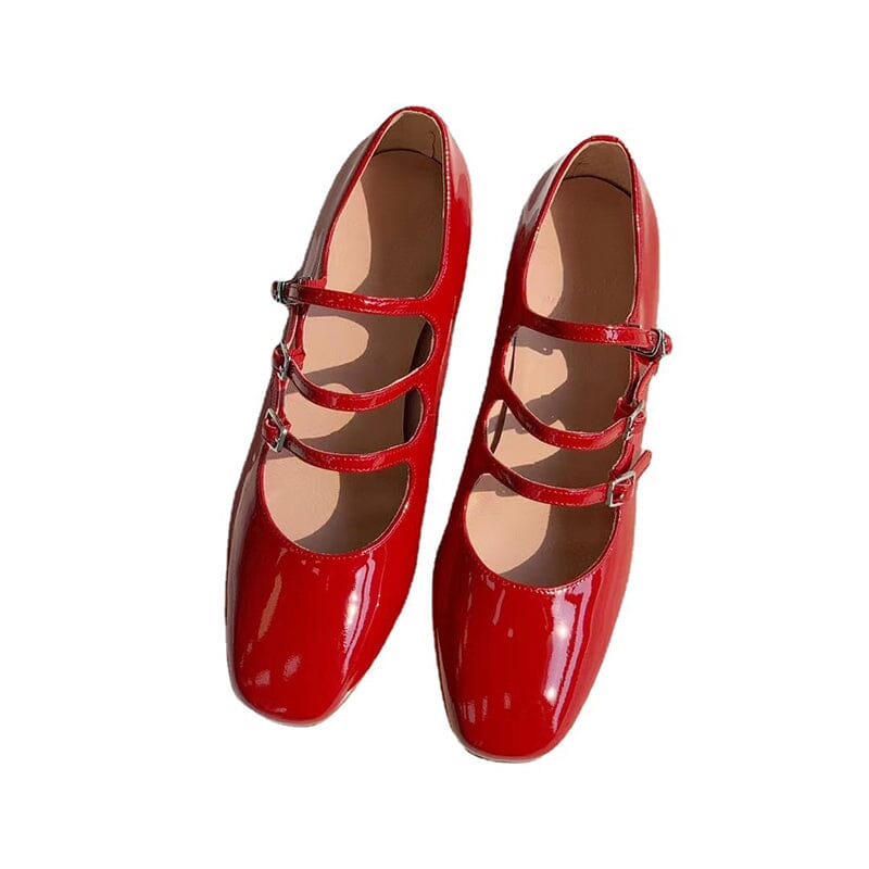 Handmade Mary Jane Shoes 40mm Triple-strap Pumps Block Heel Maxct