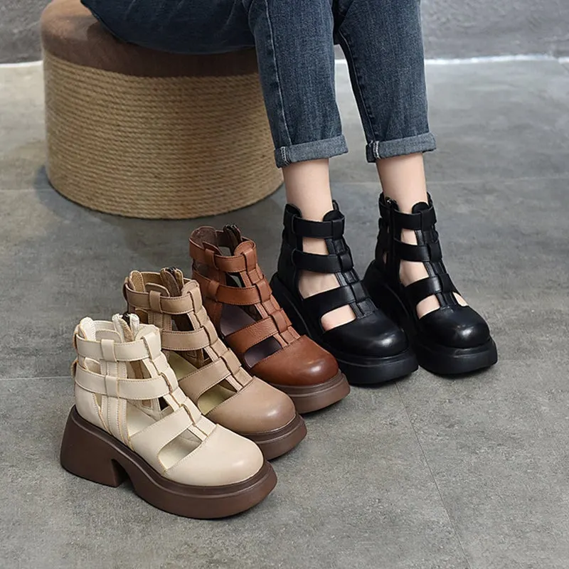 Woven Platform Gladiator Sandals with Side Zipper Maxct