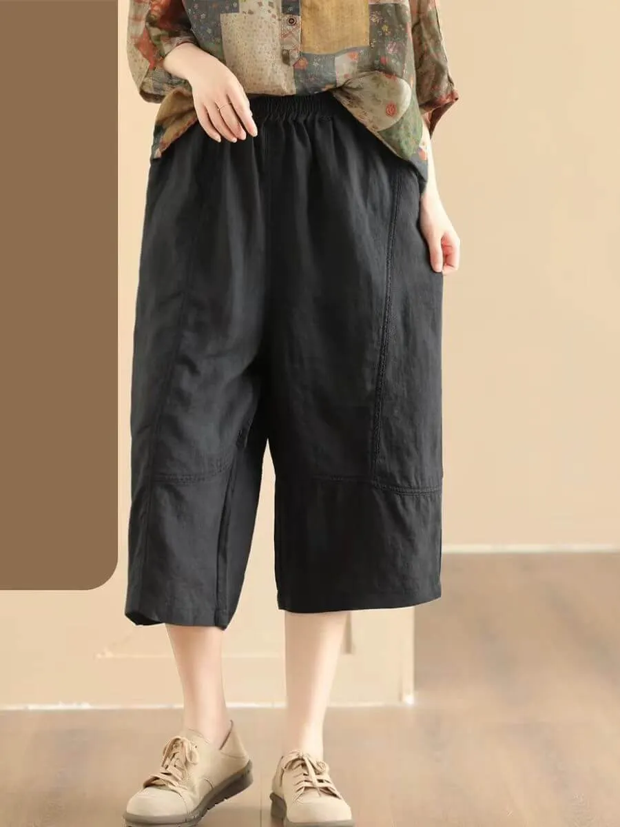 Maxct Women Summer Vintage Ramie Casual Cropped Pants
