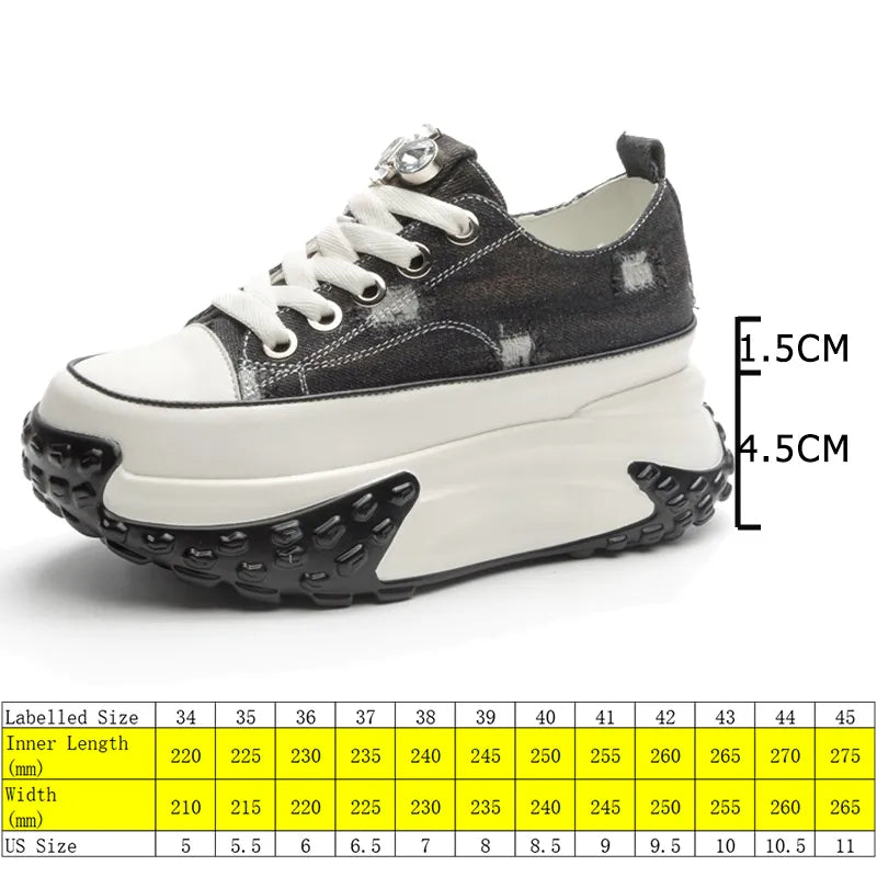 Denim Platform Sneakers with Bling - 6cm Height Women's Maxct