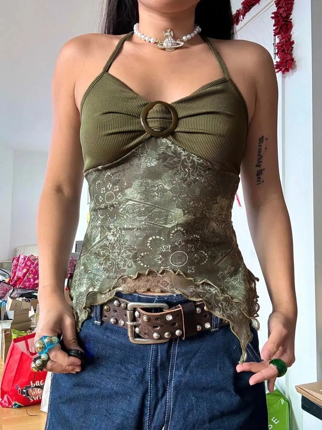 Maxct &Fairy Grunge Floral Halter Neck Top