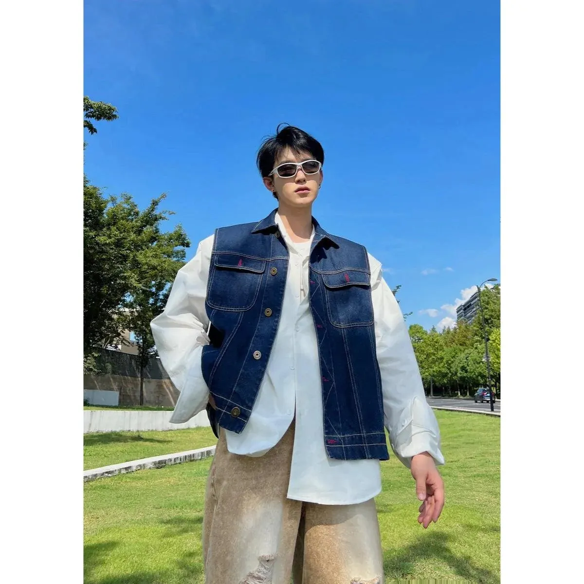 Maxct Dark Blue Denim Vest Jacket