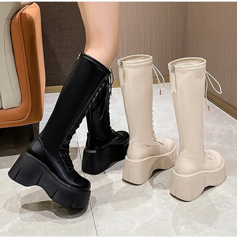 Soft Lace-up Ladies Platform Heel Boots Maxct