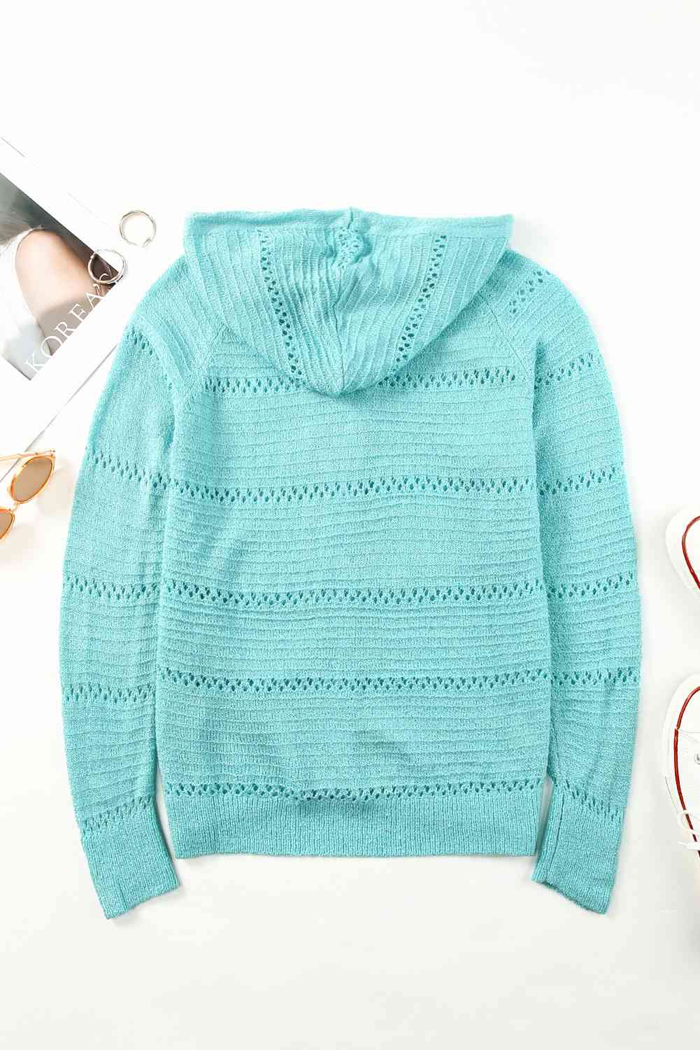 Maxct &Zip-Up Raglan Sleeve Openwork Hooded Cardigan - Image 27