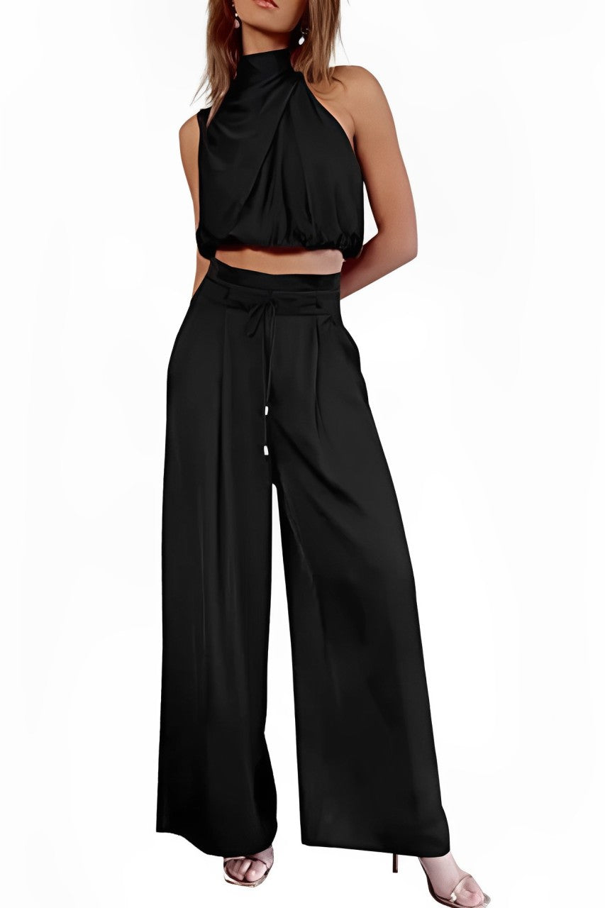 Maxct Satin Mock Neck Crop Top Pants Suits - Image 6