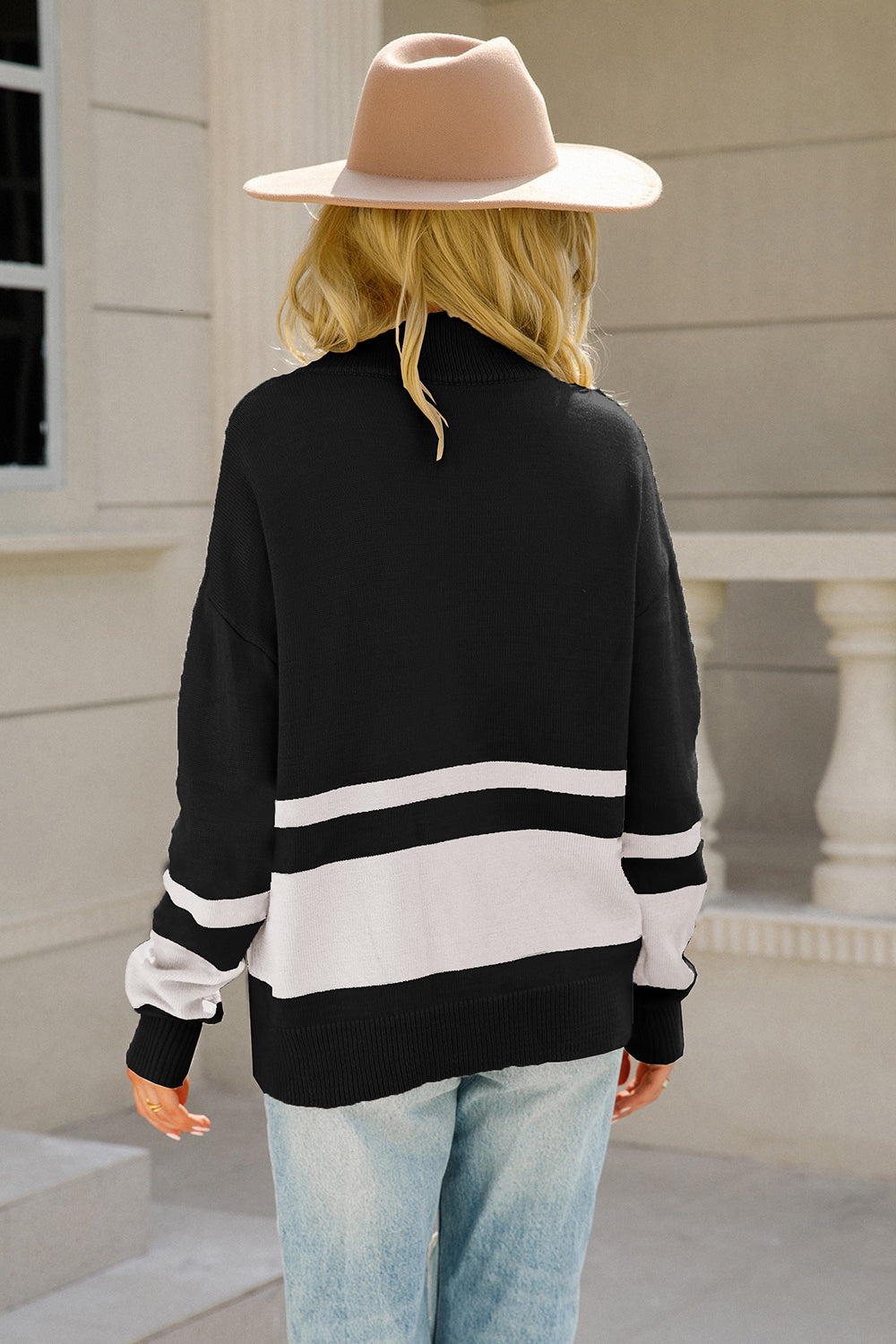 Maxct &Two-Tone Long Sleeve Zip-Up Knit Top