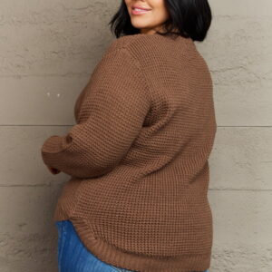 Maxct &Zenana Breezy Days Plus Size High Low Waffle Knit Sweater