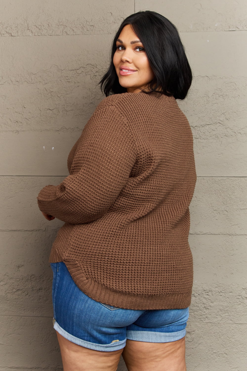 Maxct &Zenana Breezy Days Plus Size High Low Waffle Knit Sweater
