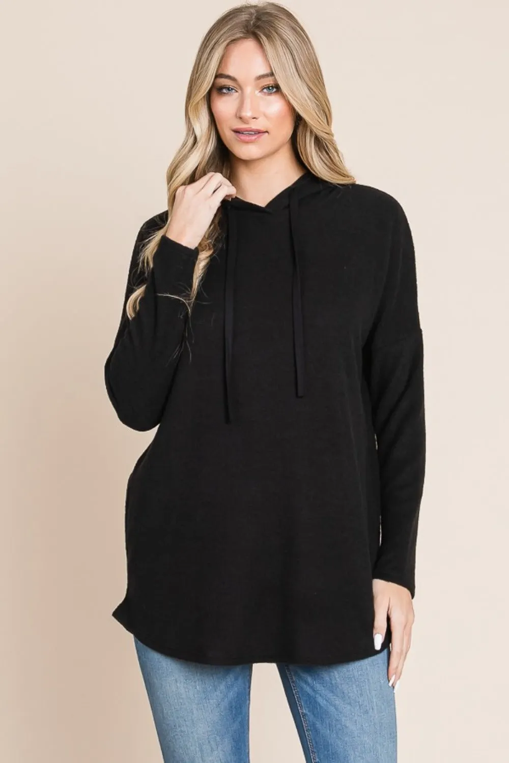 Maxct &BOMBOM Contrast Drawstring Drop Shoulder Knit Hoodie