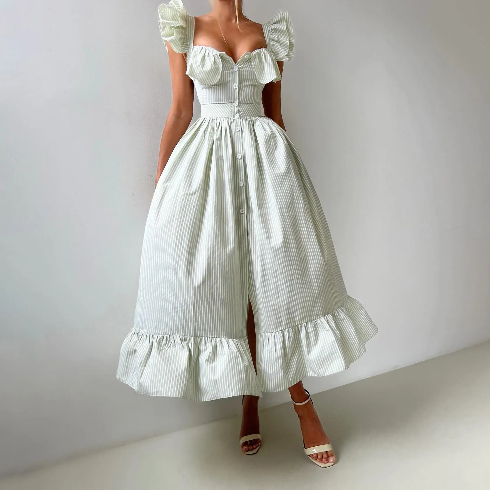 Ruffled Striped Midi Dress Maxct