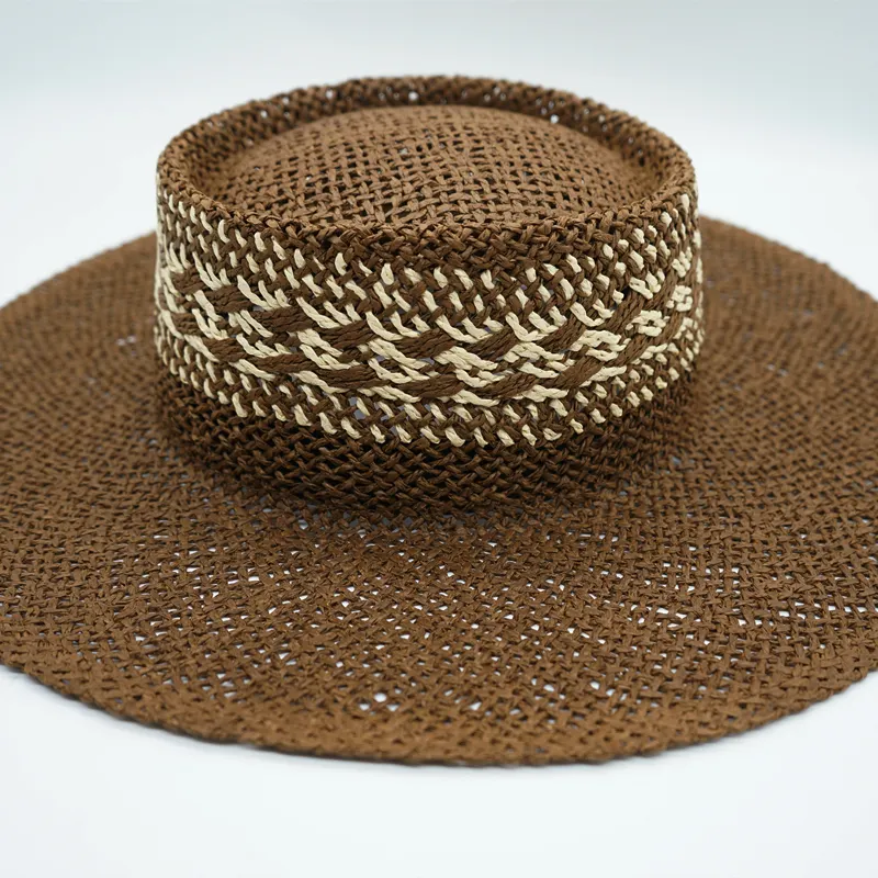 Straw Hat Japanese Style Black Brown Panama Women's Beach Big Brim