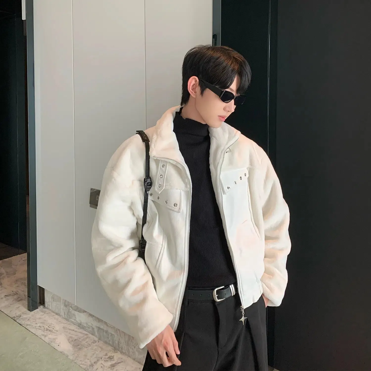 Maxct Faux Leather Collar Jacket
