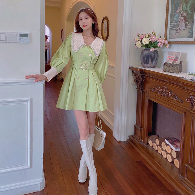 Matcha Peter Pan Pleated Dress Maxct