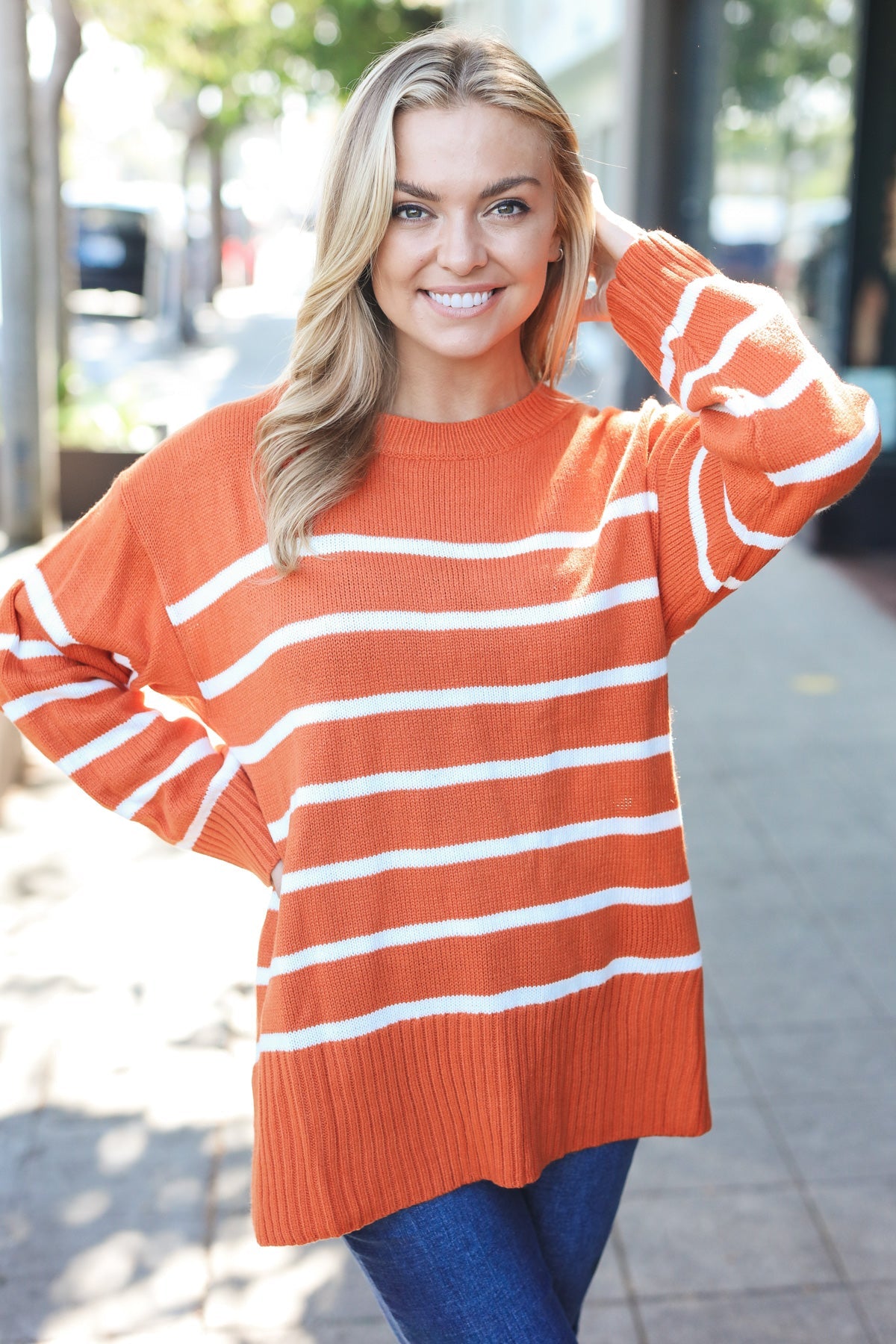 Maxct &Stand Out Rust Striped Oversized Knit Sweater