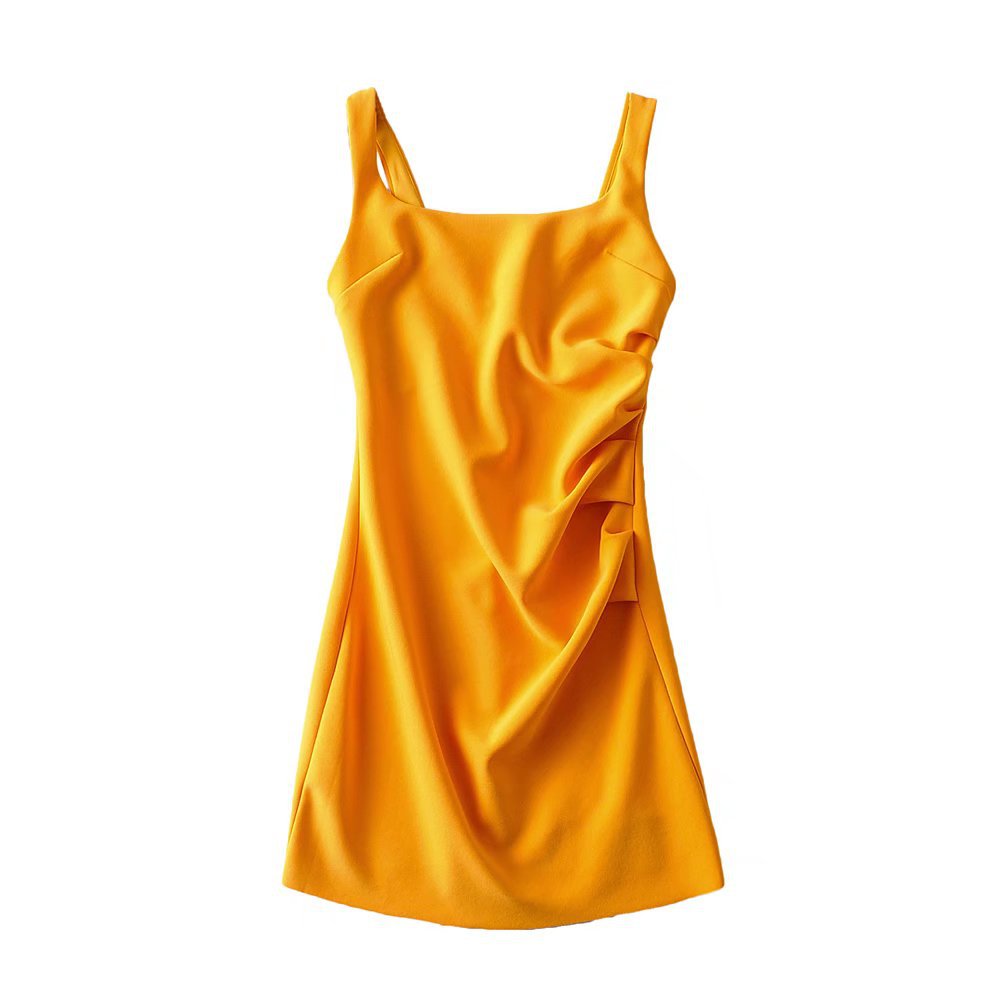 Maxct Maxct New Pleated Vest Dress Summer Women's Solid Color Square Collar Sleeveless Hip Skirt